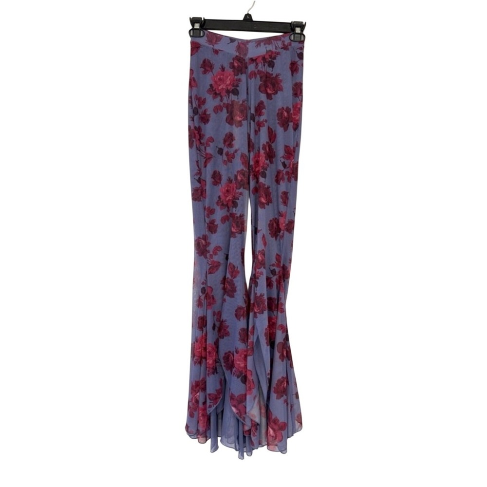 Oh Polly Floral Mesh Flare Pants 4P Y2K Fairy Grunge Festival Whimsigoth